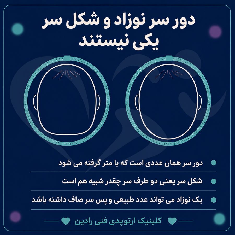 تفاوت دور سر نوزاد با شکل سر در نمای بالا