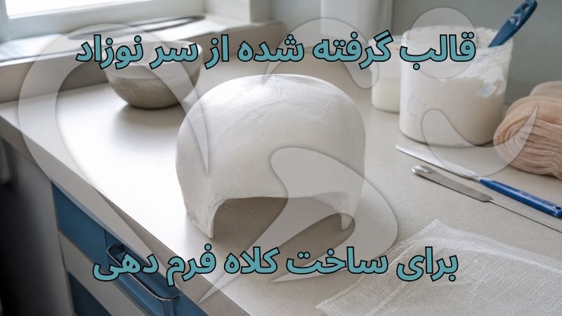 جلسه قالب گیری دستی برای ساخت کلاه فرم دهی سر نوزاد در کلینیک ارتوپدی فنی رادین